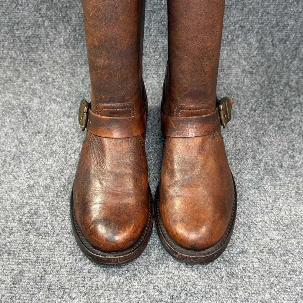 Frye Veronica Slouch 2 Riding Boots Women's 8B Brown Leather Buckle Tall Rustic